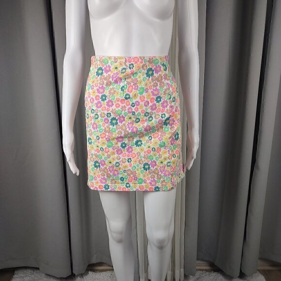 Wild Fable Neon Flower Stretchy Denim Like Material, Back Zip, Skirt Sz 16 (NWT) - Picture 1 of 11